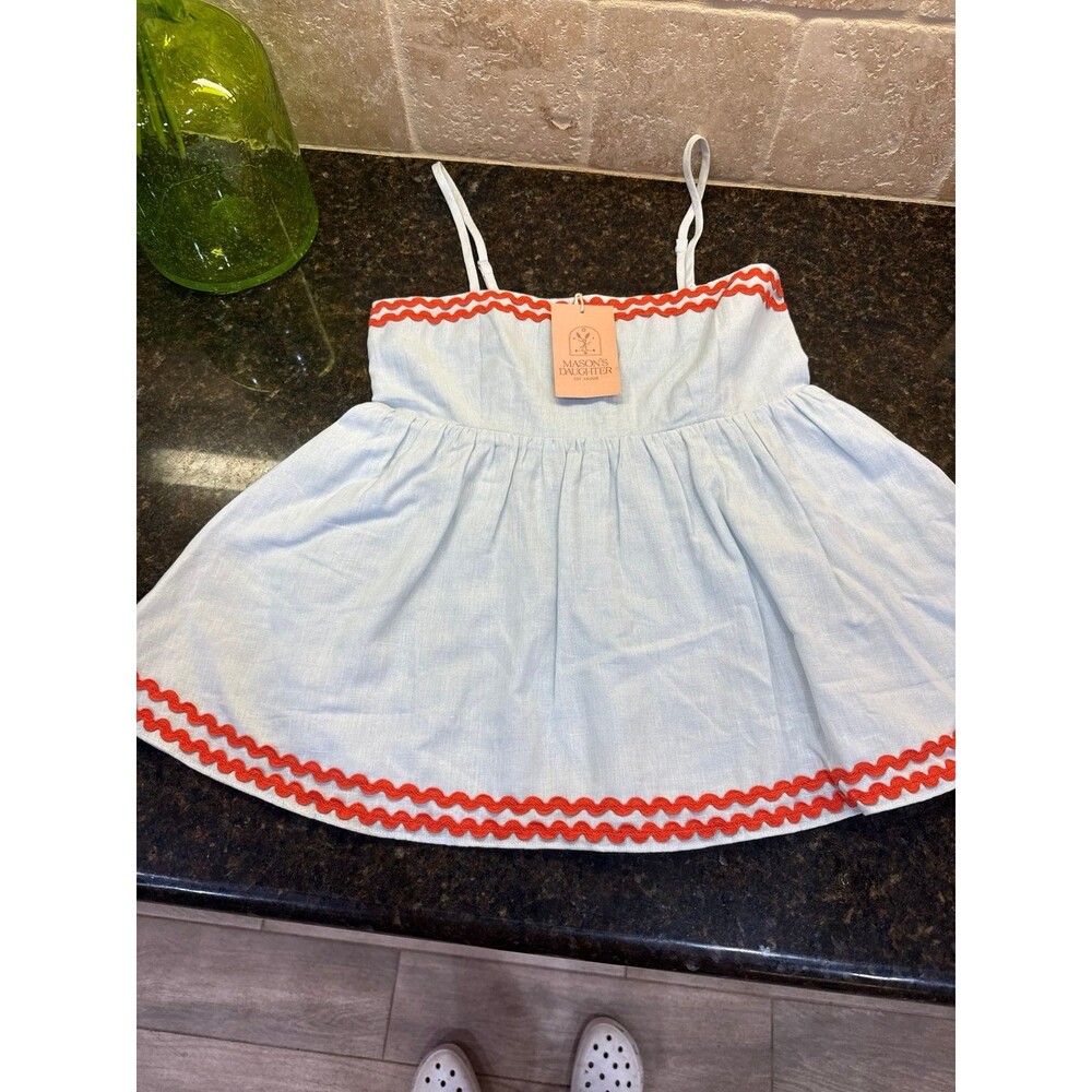 Mason’s Daughter Baby Doll Top Light Blue with Orange Ric Rac XS NWT